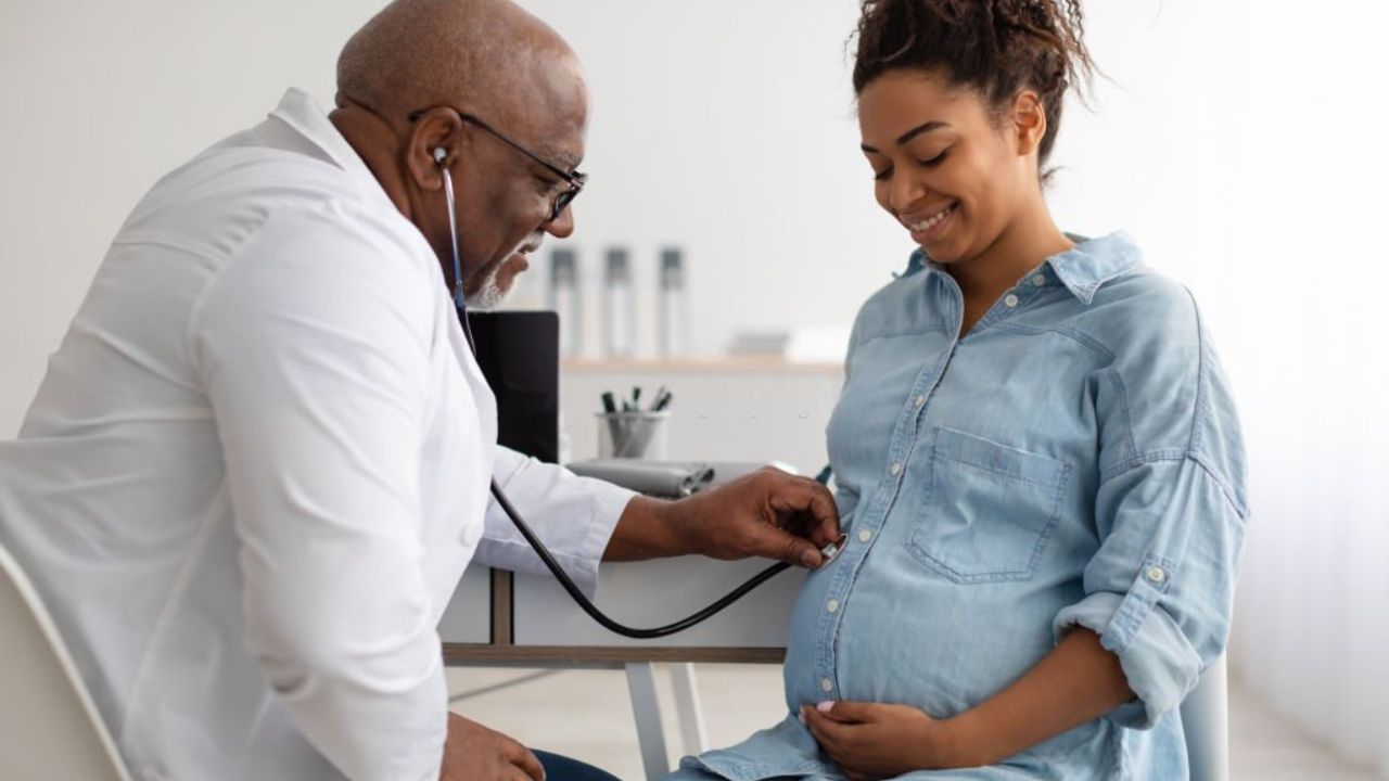 mulher grávida consultando com um médico